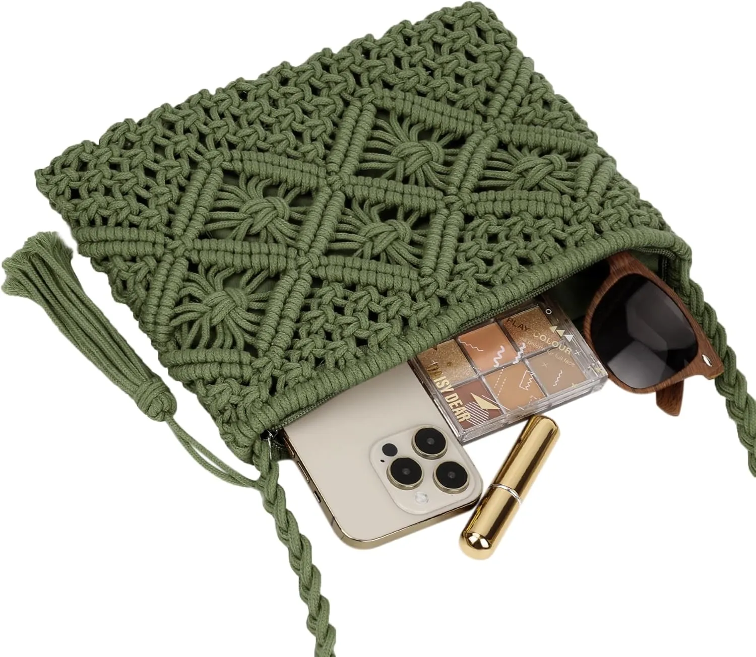Women Crochet Shoulder Bag Handmade Woven Beach Crossbody Handbag Satchel Purse with Tassel for Summer