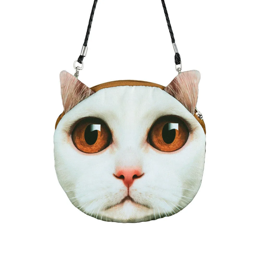 Women Cute MIni Bag Cat Face Cartoon Print Shoulder Bag Zipper Closure Crossbody Bag Coin Purse Clutch Bag 17 Types Pouch Bag