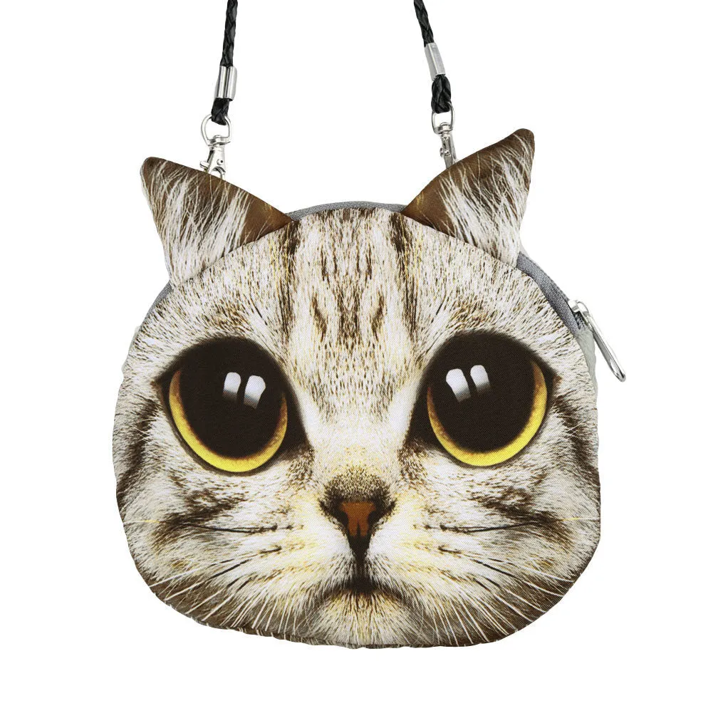 Women Cute MIni Bag Cat Face Cartoon Print Shoulder Bag Zipper Closure Crossbody Bag Coin Purse Clutch Bag 17 Types Pouch Bag