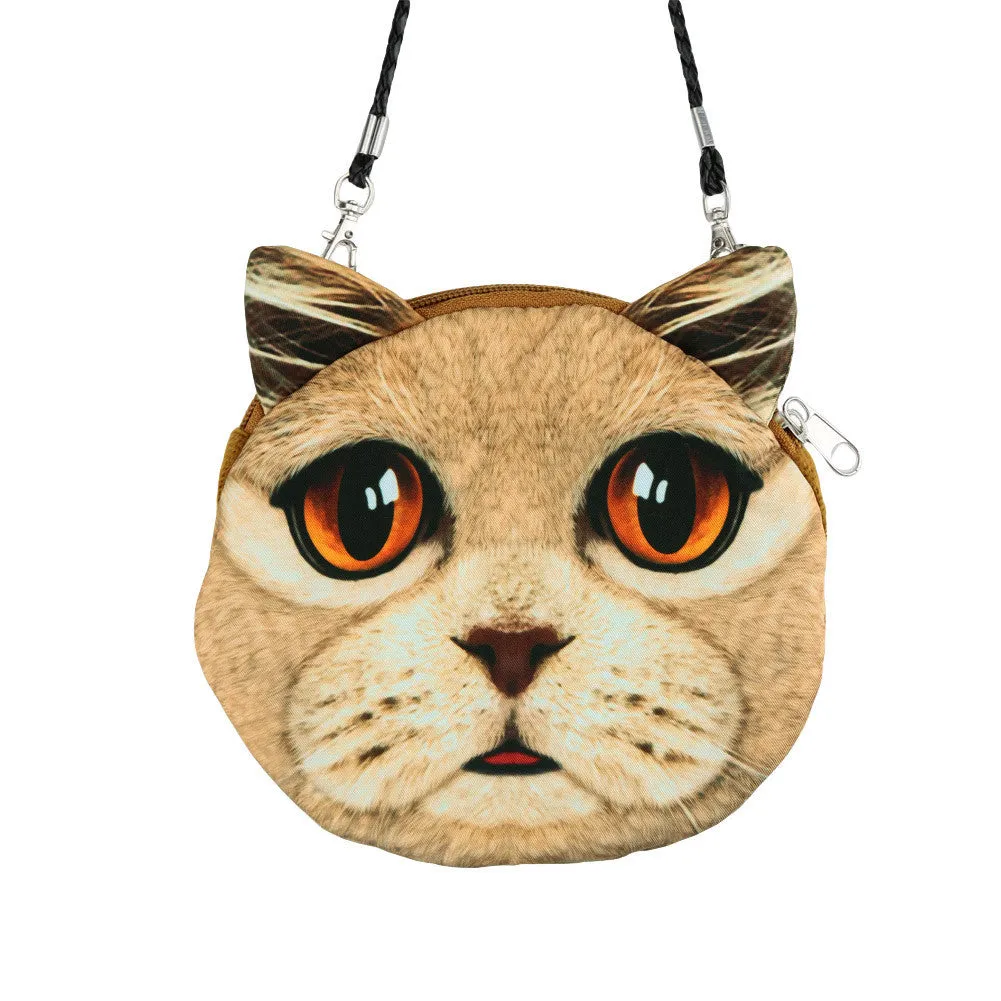 Women Cute MIni Bag Cat Face Cartoon Print Shoulder Bag Zipper Closure Crossbody Bag Coin Purse Clutch Bag 17 Types Pouch Bag