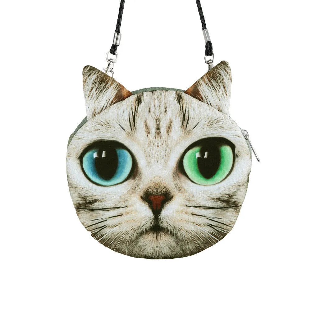Women Cute MIni Bag Cat Face Cartoon Print Shoulder Bag Zipper Closure Crossbody Bag Coin Purse Clutch Bag 17 Types Pouch Bag