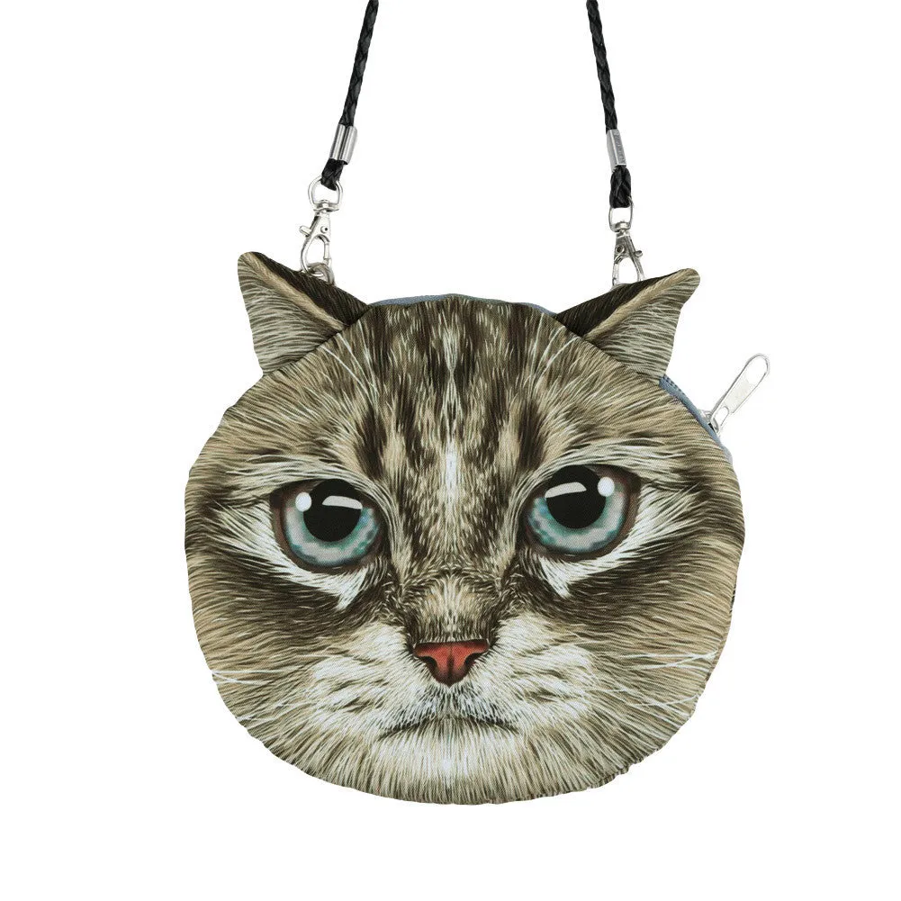 Women Cute MIni Bag Cat Face Cartoon Print Shoulder Bag Zipper Closure Crossbody Bag Coin Purse Clutch Bag 17 Types Pouch Bag
