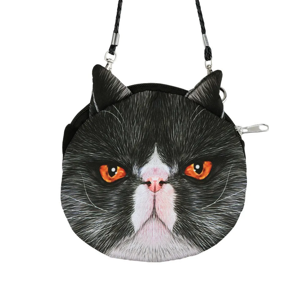 Women Cute MIni Bag Cat Face Cartoon Print Shoulder Bag Zipper Closure Crossbody Bag Coin Purse Clutch Bag 17 Types Pouch Bag