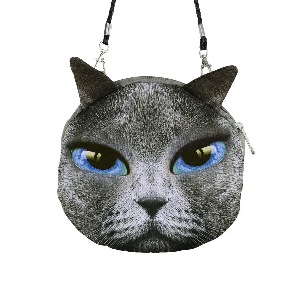 Women Cute MIni Bag Cat Face Cartoon Print Shoulder Bag Zipper Closure Crossbody Bag Coin Purse Clutch Bag 17 Types Pouch Bag