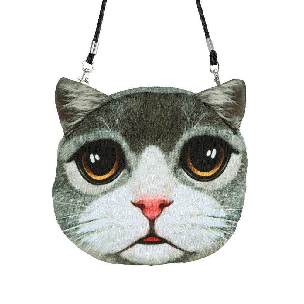 Women Cute MIni Bag Cat Face Cartoon Print Shoulder Bag Zipper Closure Crossbody Bag Coin Purse Clutch Bag 17 Types Pouch Bag