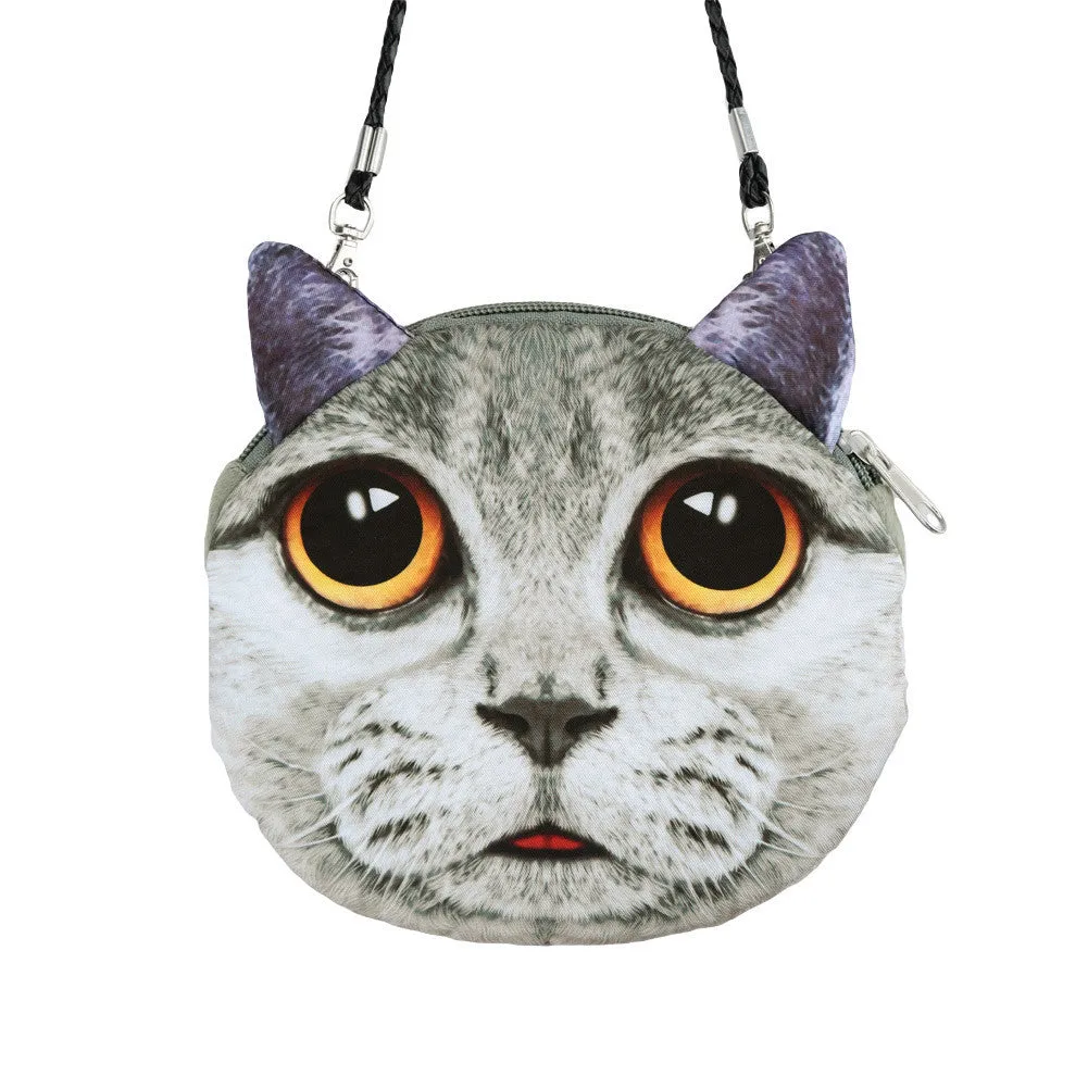 Women Cute MIni Bag Cat Face Cartoon Print Shoulder Bag Zipper Closure Crossbody Bag Coin Purse Clutch Bag 17 Types Pouch Bag