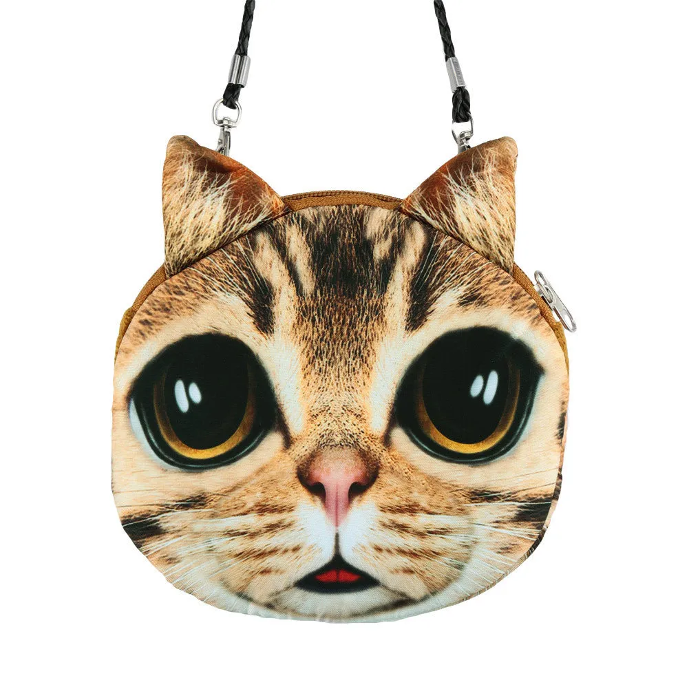 Women Cute MIni Bag Cat Face Cartoon Print Shoulder Bag Zipper Closure Crossbody Bag Coin Purse Clutch Bag 17 Types Pouch Bag
