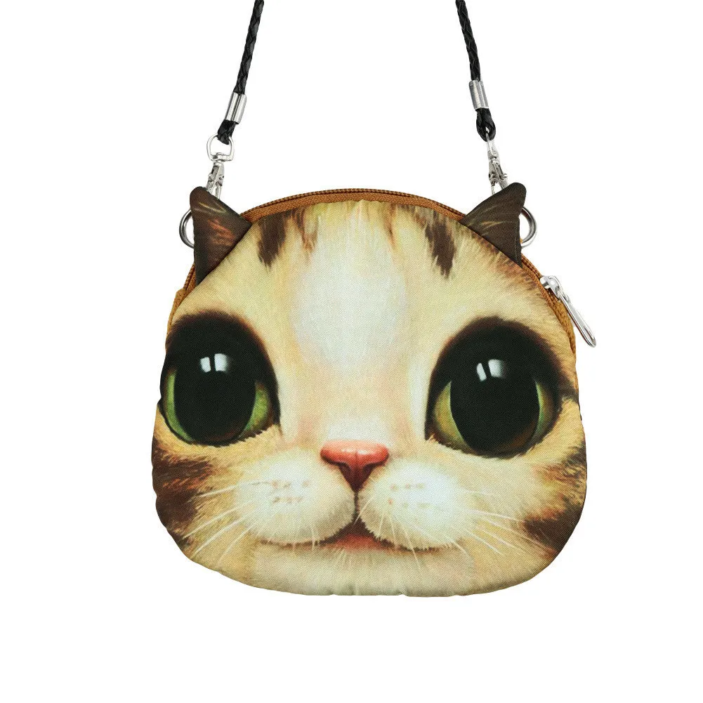 Women Cute MIni Bag Cat Face Cartoon Print Shoulder Bag Zipper Closure Crossbody Bag Coin Purse Clutch Bag 17 Types Pouch Bag