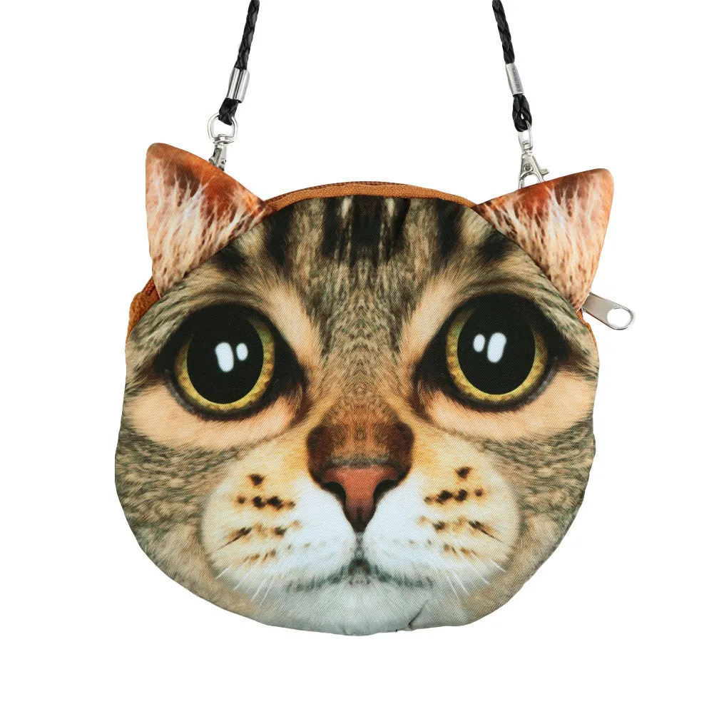 Women Cute MIni Bag Cat Face Cartoon Print Shoulder Bag Zipper Closure Crossbody Bag Coin Purse Clutch Bag 17 Types Pouch Bag
