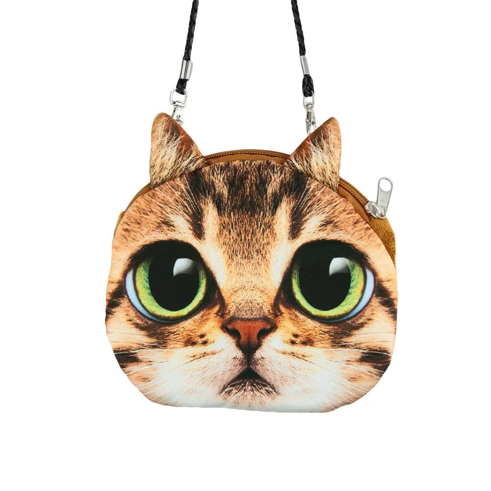 Women Cute MIni Bag Cat Face Cartoon Print Shoulder Bag Zipper Closure Crossbody Bag Coin Purse Clutch Bag 17 Types Pouch Bag