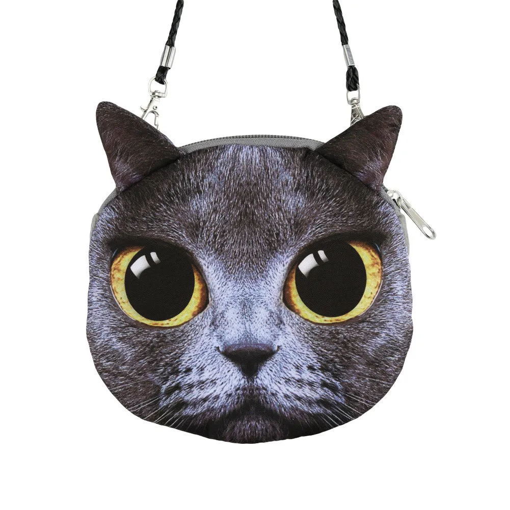 Women Cute MIni Bag Cat Face Cartoon Print Shoulder Bag Zipper Closure Crossbody Bag Coin Purse Clutch Bag 17 Types Pouch Bag
