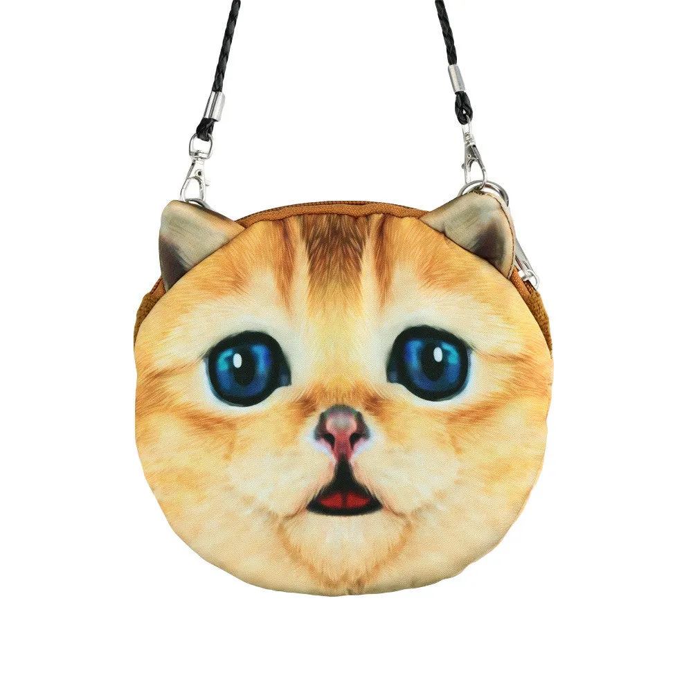 Women Cute MIni Bag Cat Face Cartoon Print Shoulder Bag Zipper Closure Crossbody Bag Coin Purse Clutch Bag 17 Types Pouch Bag