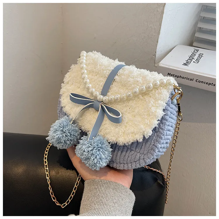 Women Fluffy Crossbody Bag Woven Fuzzy Bags Plush Shoulder Bag 22440