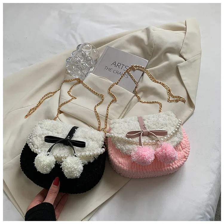 Women Fluffy Crossbody Bag Woven Fuzzy Bags Plush Shoulder Bag 22440