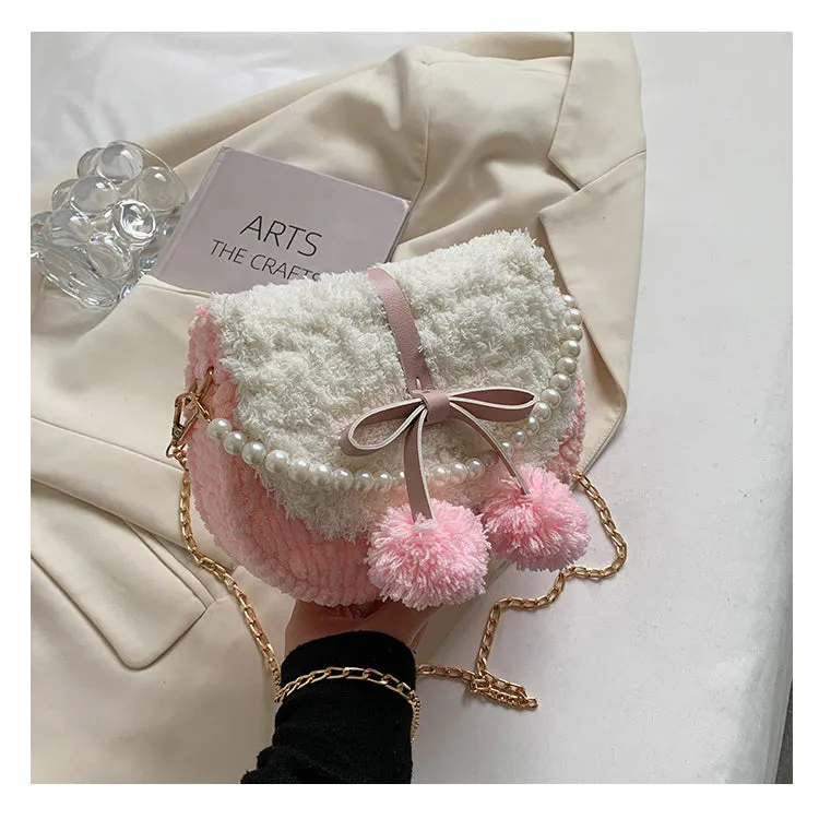 Women Fluffy Crossbody Bag Woven Fuzzy Bags Plush Shoulder Bag 22440