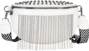 Women Girls Rivet Metal Tassel Faux Leather Fanny Pack Waist Bag Chest Bag Crossbody Shoulder Bag