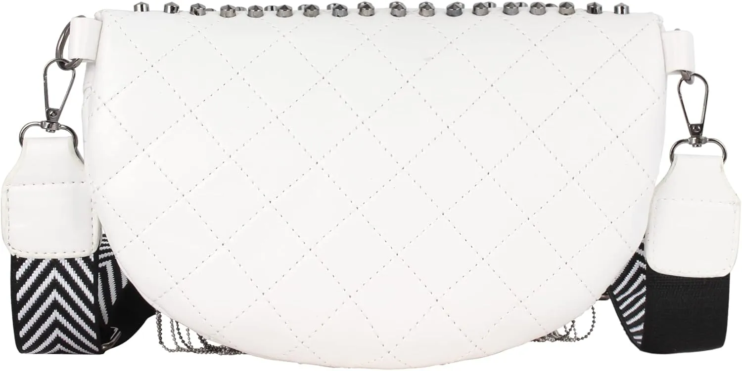 Women Girls Rivet Metal Tassel Faux Leather Fanny Pack Waist Bag Chest Bag Crossbody Shoulder Bag