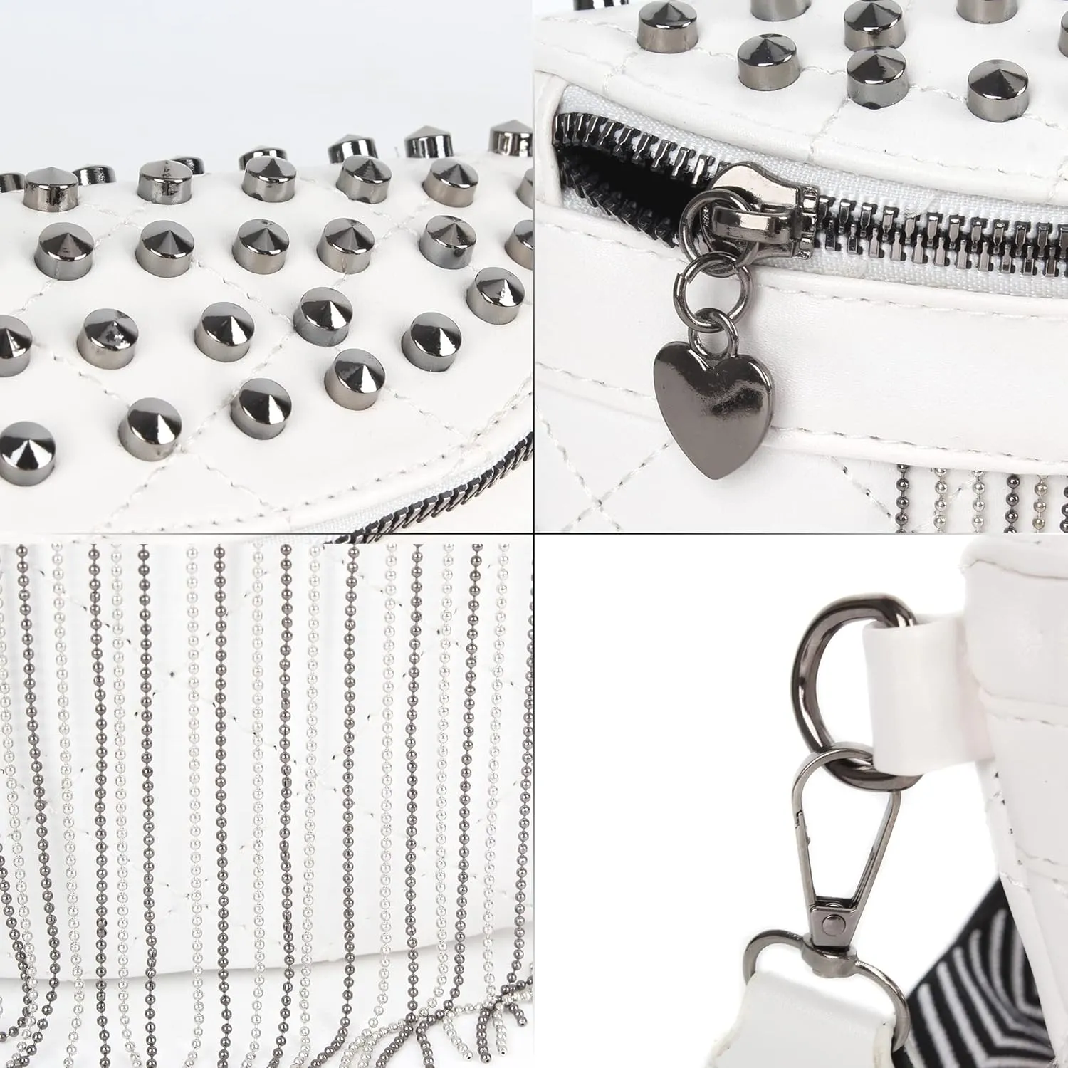 Women Girls Rivet Metal Tassel Faux Leather Fanny Pack Waist Bag Chest Bag Crossbody Shoulder Bag