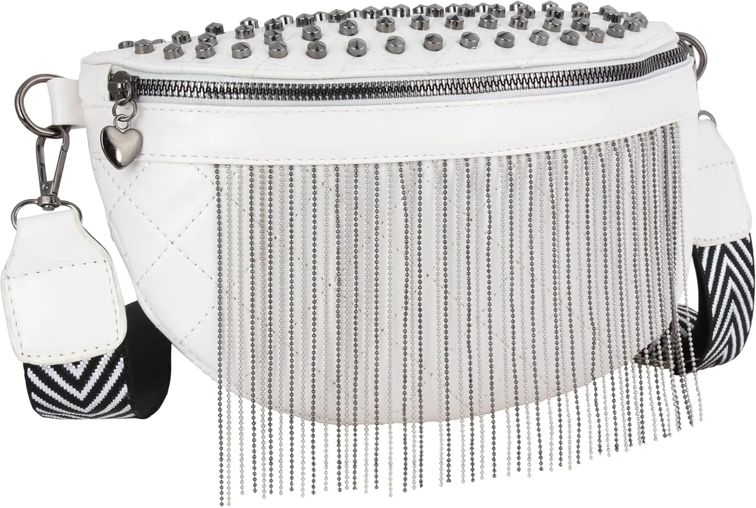 Women Girls Rivet Metal Tassel Faux Leather Fanny Pack Waist Bag Chest Bag Crossbody Shoulder Bag