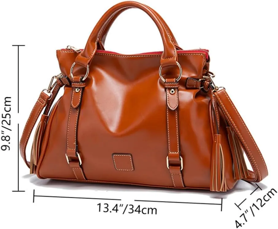 Women Hobo Tote Purse Handbag Faux Leather Top-handle Shoulder Bag with Tassel Pendant