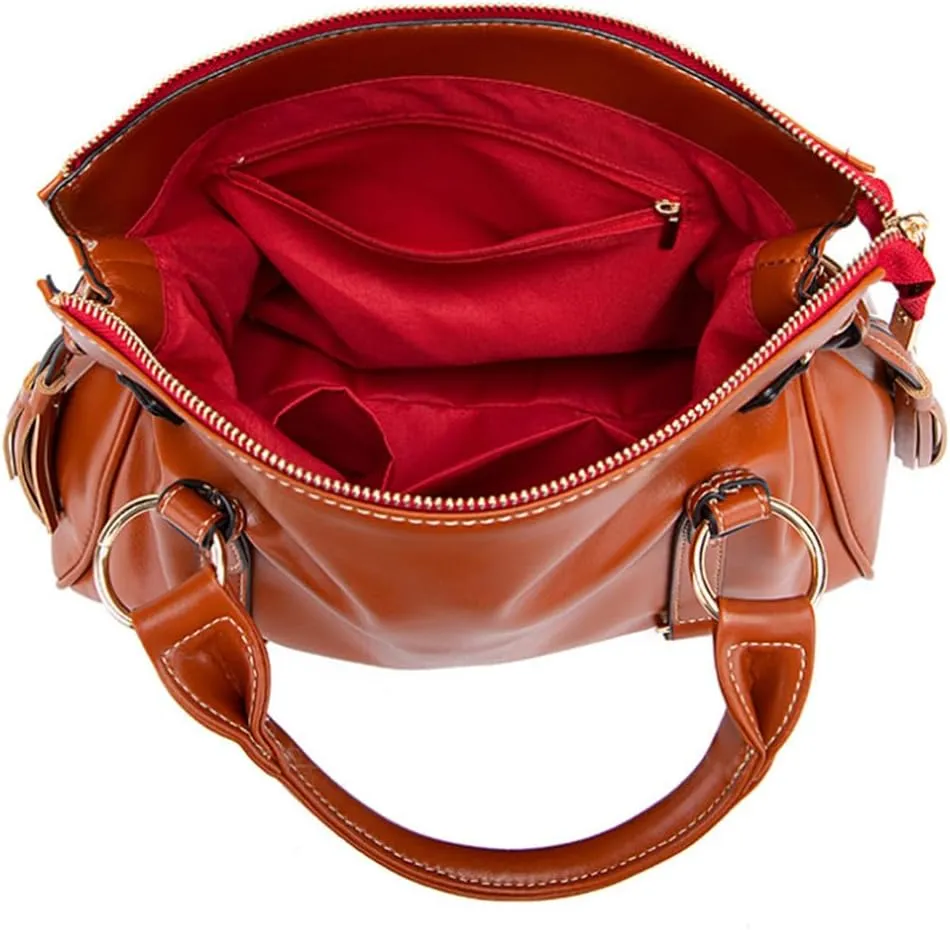 Women Hobo Tote Purse Handbag Faux Leather Top-handle Shoulder Bag with Tassel Pendant