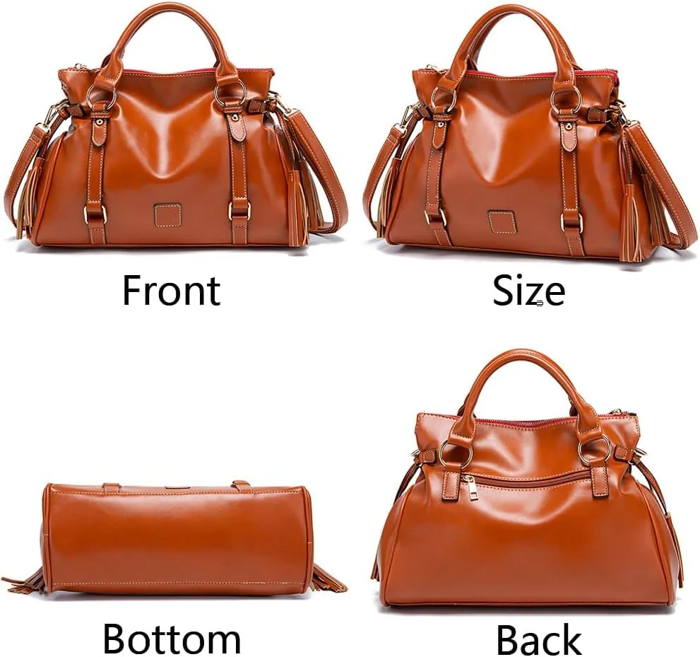 Women Hobo Tote Purse Handbag Faux Leather Top-handle Shoulder Bag with Tassel Pendant
