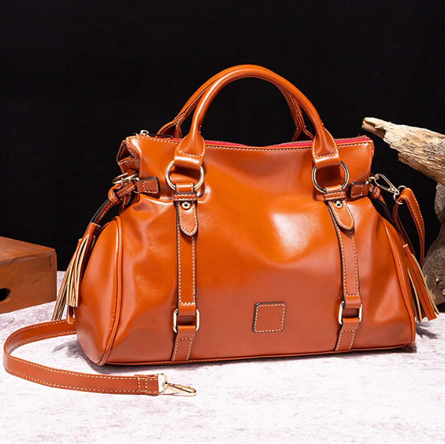 Women Hobo Tote Purse Handbag Faux Leather Top-handle Shoulder Bag with Tassel Pendant