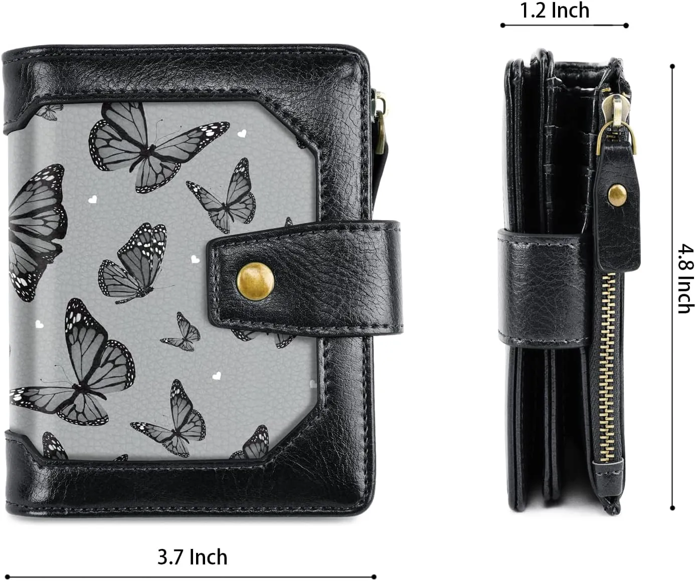 Women Leather Wallet RFID Blocking Small Bifold Zipper Pocket Wallet Card Case Purse with ID Window, Black Butterflies