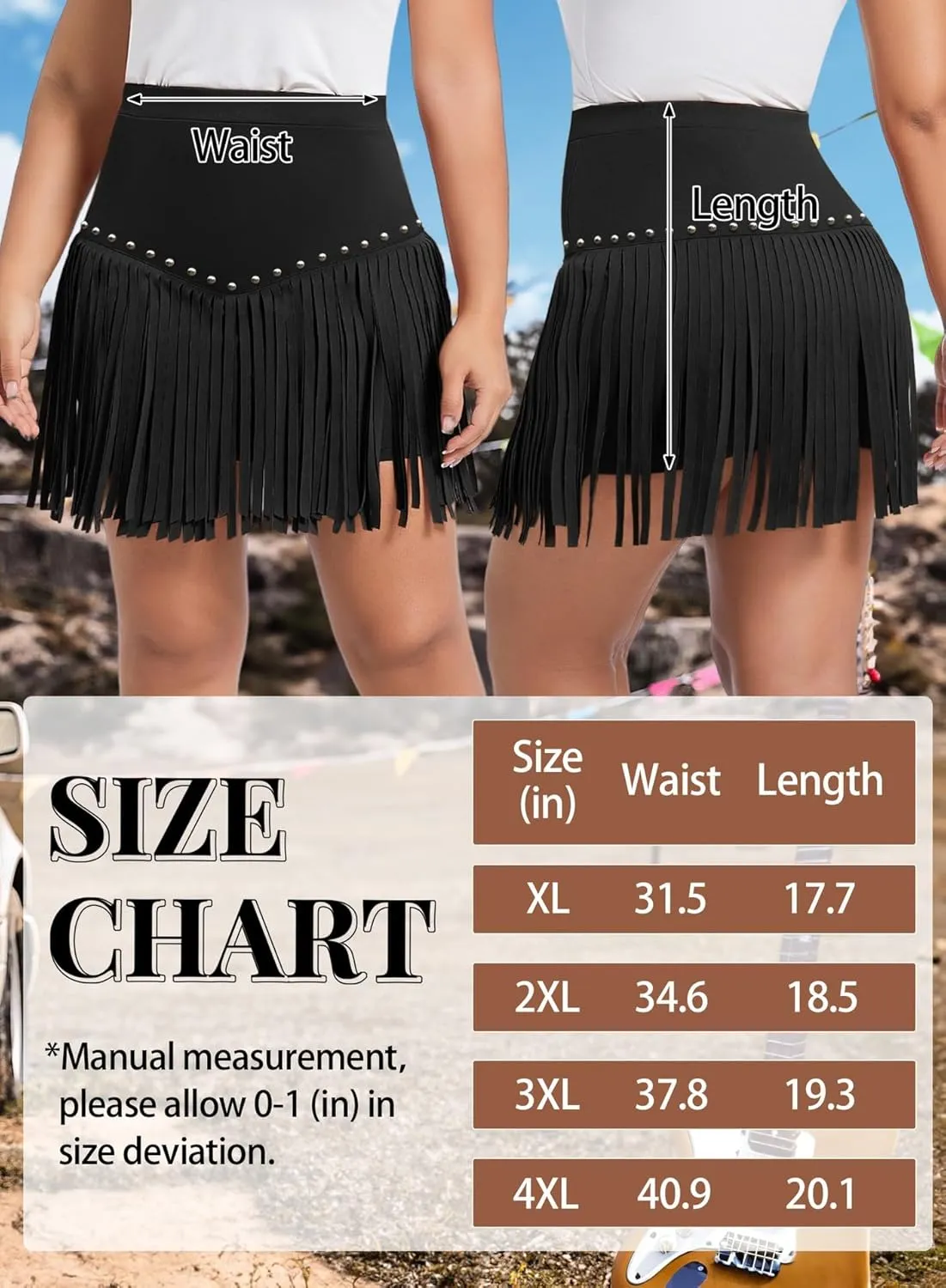 Women Plus Size Fringe Cowgirl Mini Skirt - Western Country Concert Rodeo Outfit High Waisted Tassel Boho Bottoms