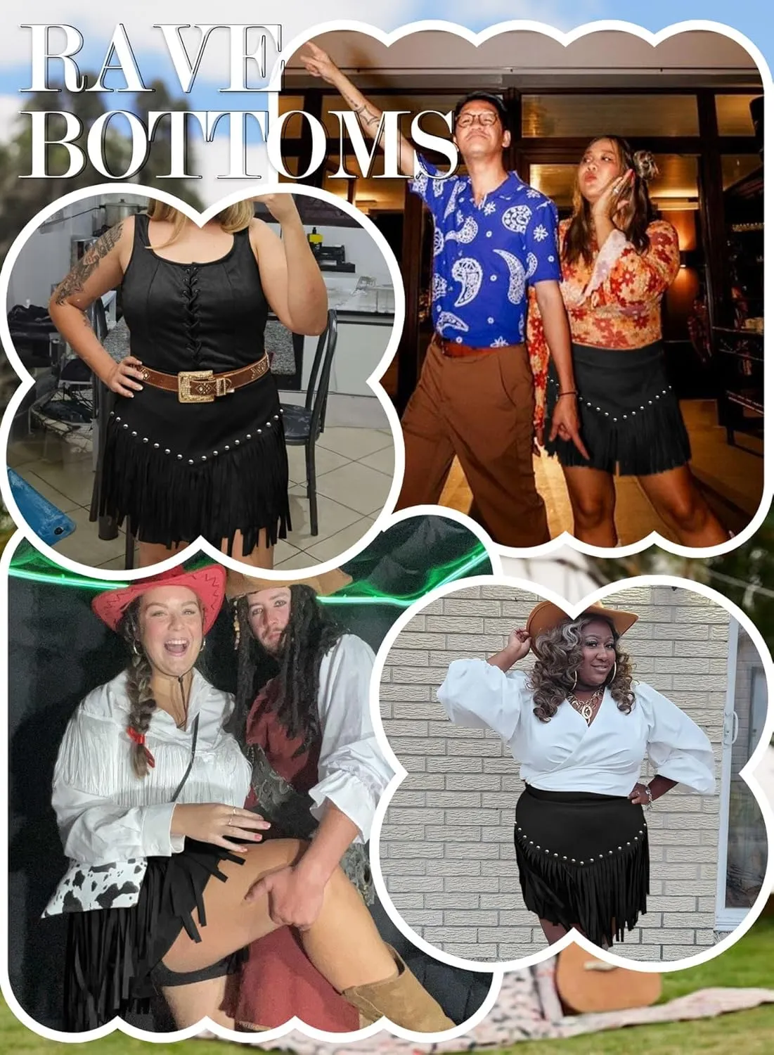 Women Plus Size Fringe Cowgirl Mini Skirt - Western Country Concert Rodeo Outfit High Waisted Tassel Boho Bottoms
