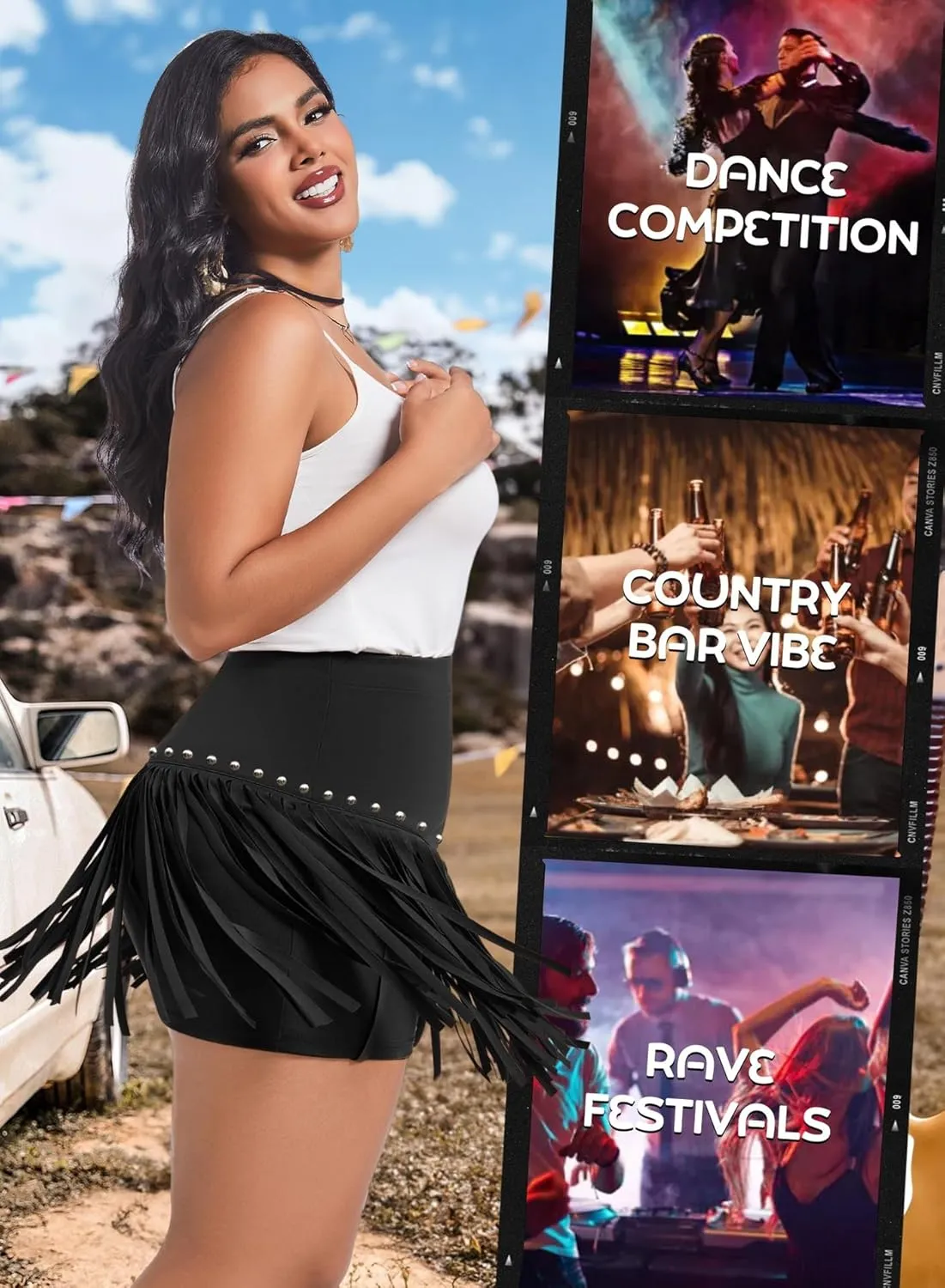 Women Plus Size Fringe Cowgirl Mini Skirt - Western Country Concert Rodeo Outfit High Waisted Tassel Boho Bottoms
