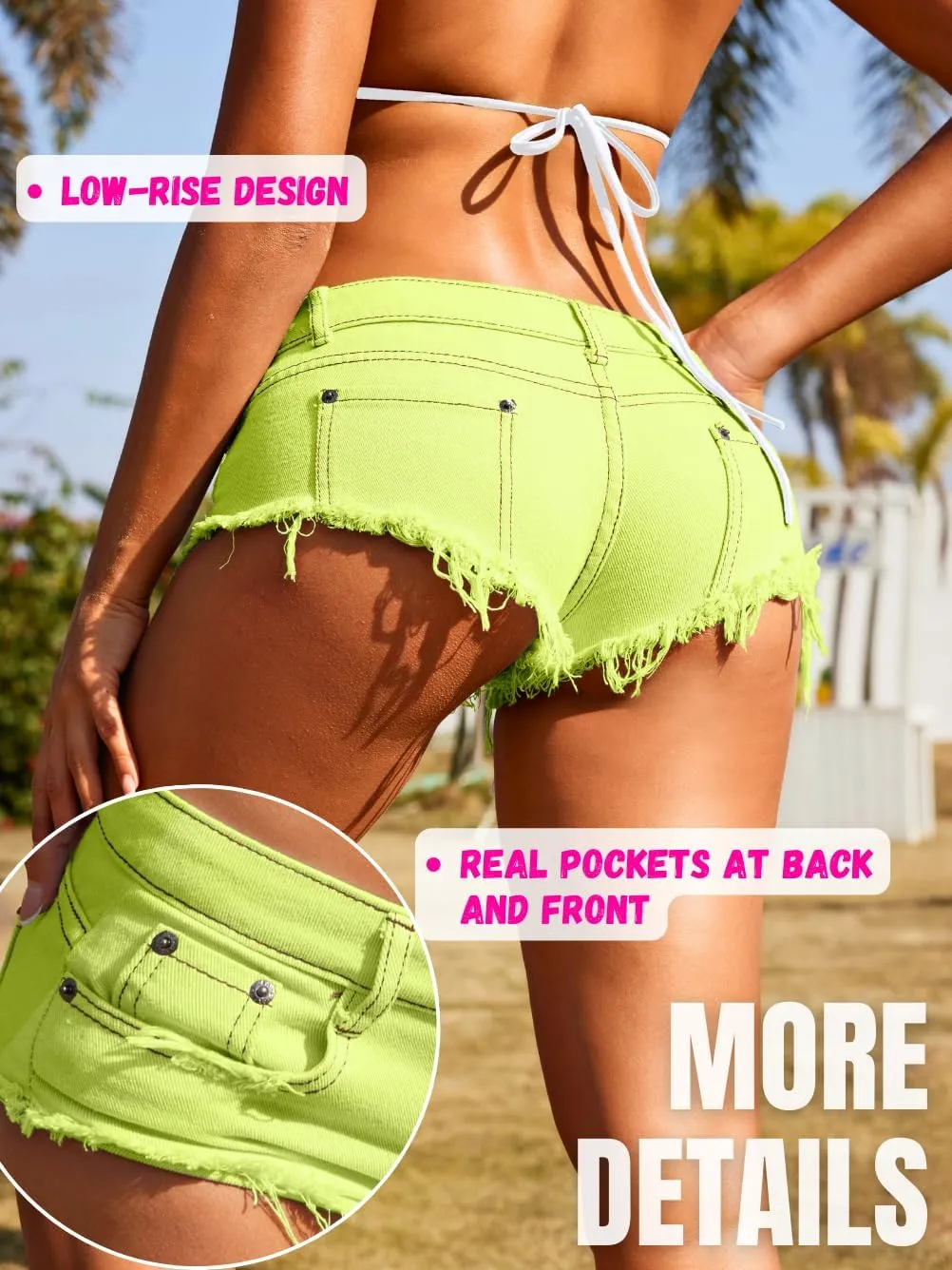 Women Sexy Cowgirl Booty Jean Shorts, Low Rise Mini Ripped Cheeky Jeans, Denim Hot Pants Beach Outfits Rave Festival