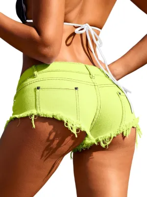 Women Sexy Cowgirl Booty Jean Shorts, Low Rise Mini Ripped Cheeky Jeans, Denim Hot Pants Beach Outfits Rave Festival