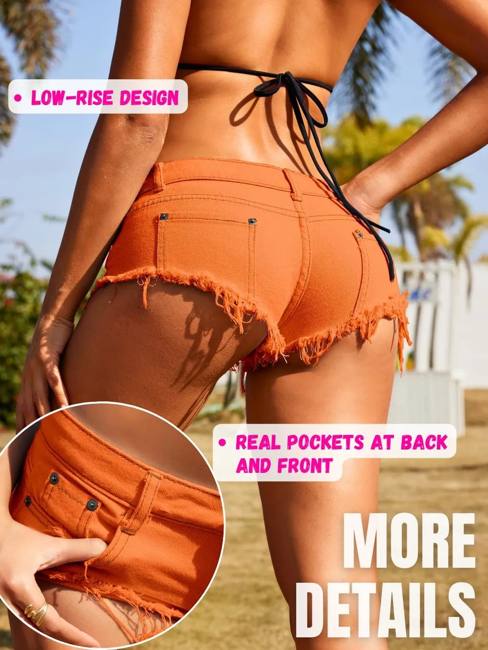 Women Sexy Cowgirl Booty Jean Shorts, Low Rise Mini Ripped Cheeky Jeans, Denim Hot Pants Beach Outfits Rave Festival