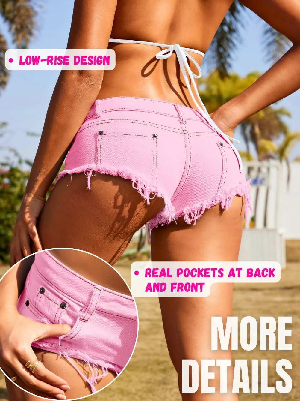 Women Sexy Cowgirl Booty Jean Shorts, Low Rise Mini Ripped Cheeky Jeans, Denim Hot Pants Beach Outfits Rave Festival