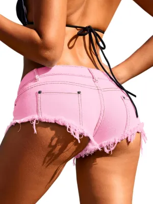 Women Sexy Cowgirl Booty Jean Shorts, Low Rise Mini Ripped Cheeky Jeans, Denim Hot Pants Beach Outfits Rave Festival