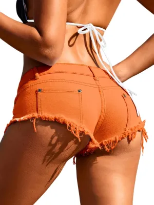 Women Sexy Cowgirl Booty Jean Shorts, Low Rise Mini Ripped Cheeky Jeans, Denim Hot Pants Beach Outfits Rave Festival