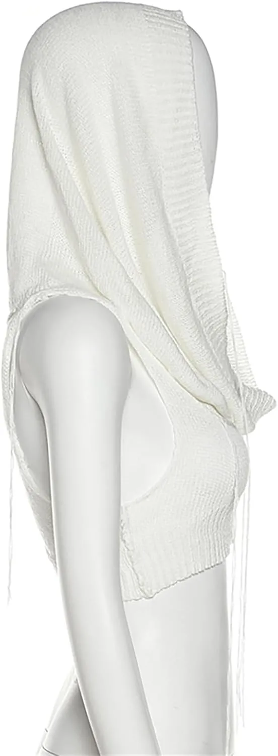 Women Sleeveless Cropped Crop Top Hoodies Sweater Knit Punk Hip Hop Dance Sexy Rave Cloth