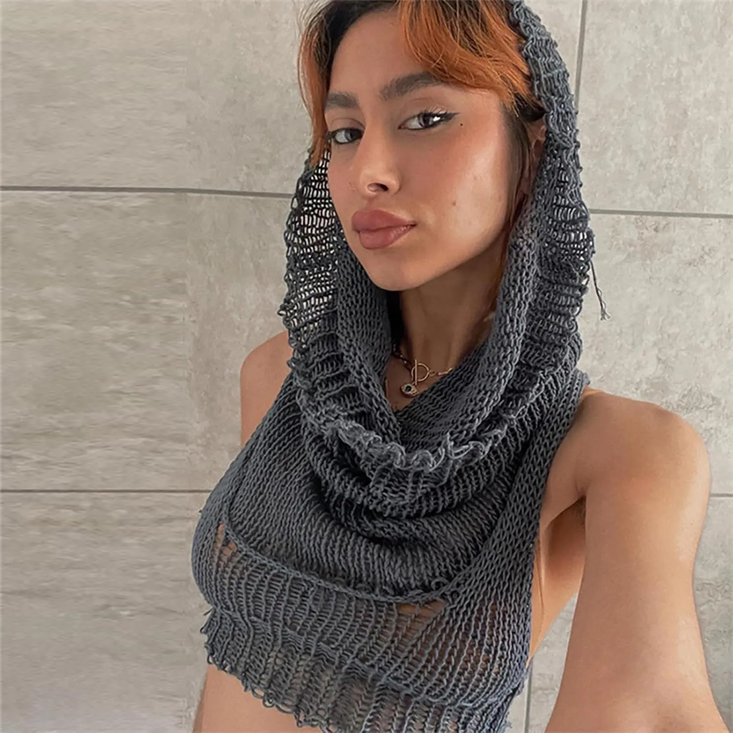 Women Sleeveless Cropped Crop Top Hoodies Sweater Knit Punk Hip Hop Dance Sexy Rave Cloth