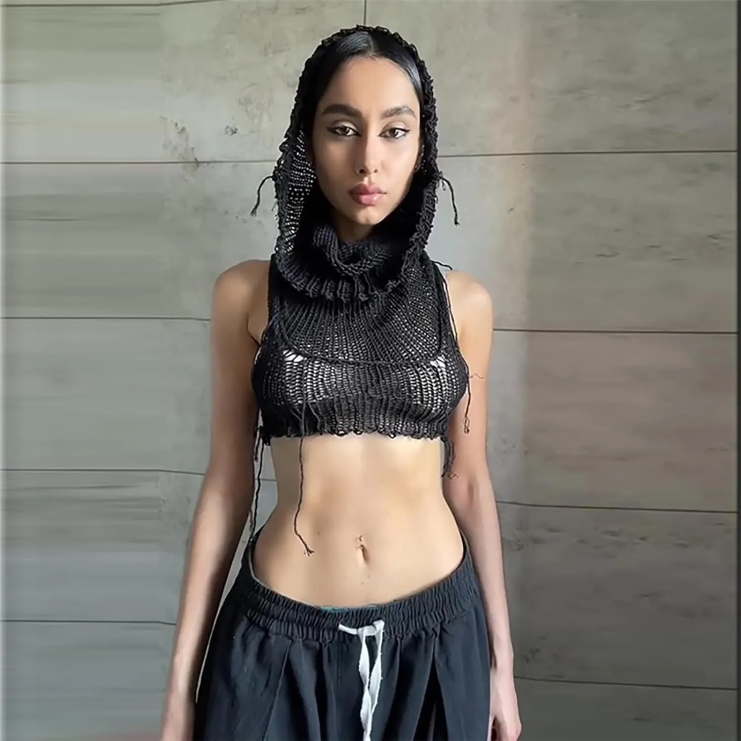 Women Sleeveless Cropped Crop Top Hoodies Sweater Knit Punk Hip Hop Dance Sexy Rave Cloth