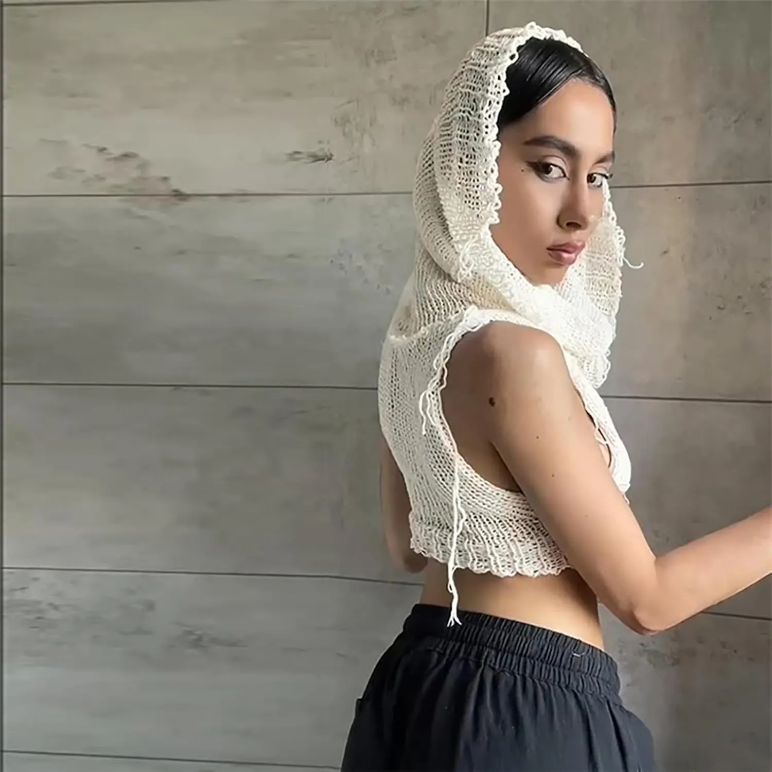 Women Sleeveless Cropped Crop Top Hoodies Sweater Knit Punk Hip Hop Dance Sexy Rave Cloth