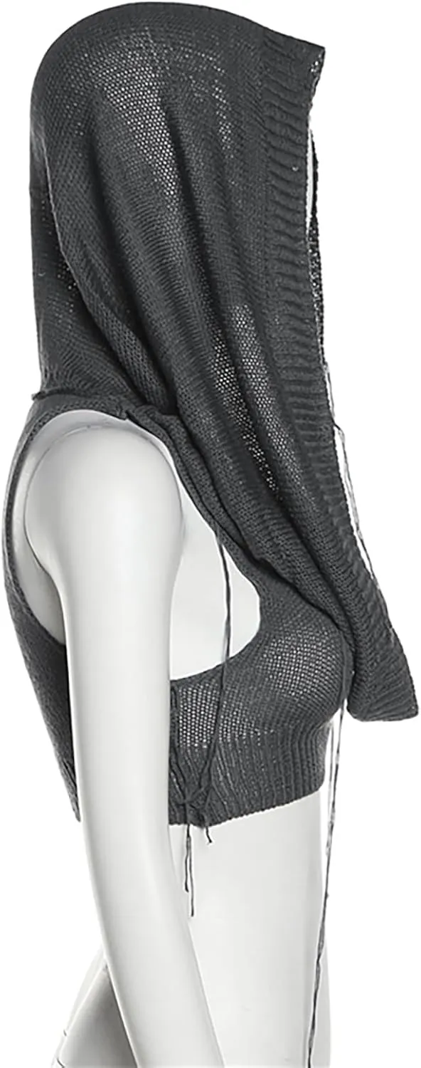 Women Sleeveless Cropped Crop Top Hoodies Sweater Knit Punk Hip Hop Dance Sexy Rave Cloth