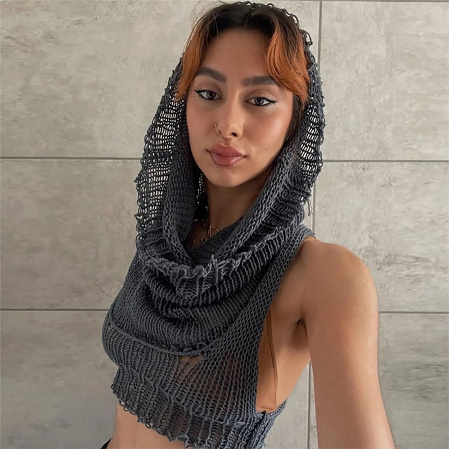 Women Sleeveless Cropped Crop Top Hoodies Sweater Knit Punk Hip Hop Dance Sexy Rave Cloth