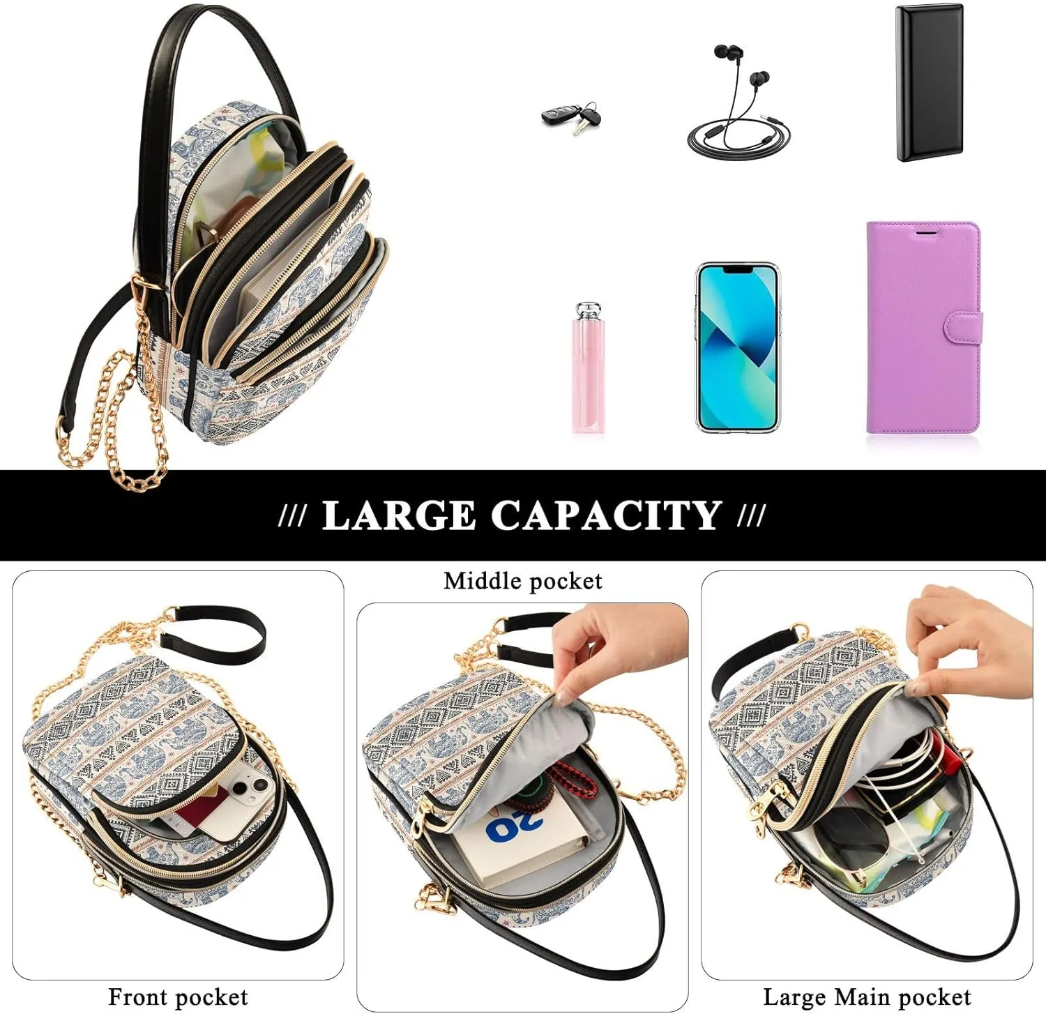 Women's Crossbody Handbags with Zipper Casual Leather Small Travel Purses Crossbody Bags for Ladies