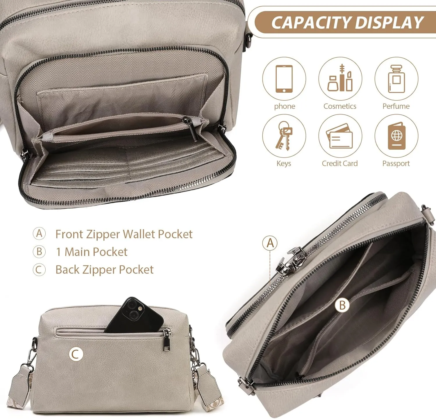 Womens Crossbody Purses,Vegan Leather Medium Cross Body Purses Bag for women,Crossbody Messenger Bag Built in Wallet