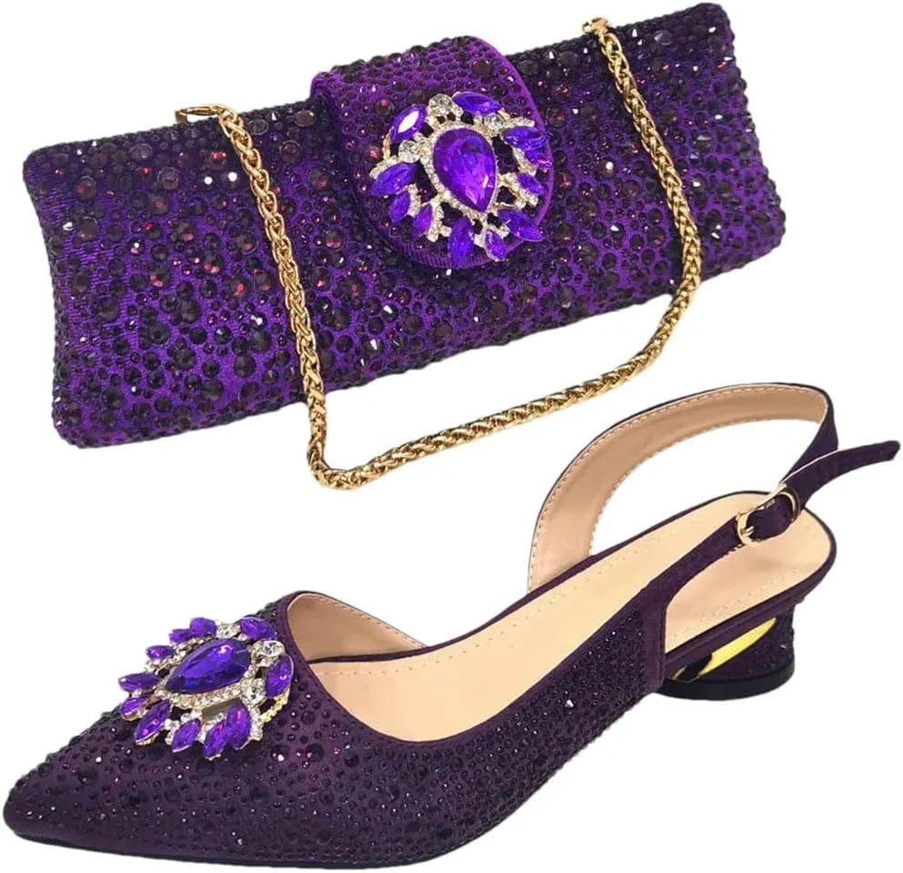 Women’S Embellished High Heels and Bag Set for Party Streamline Slingbacks Pumps