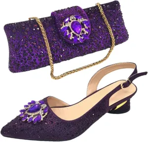 Women’S Embellished High Heels and Bag Set for Party Streamline Slingbacks Pumps