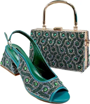 Womens Italian Style Luxury Wedding Shoes and Matching Purse Set Rhinestone Embellished Heels for Bride