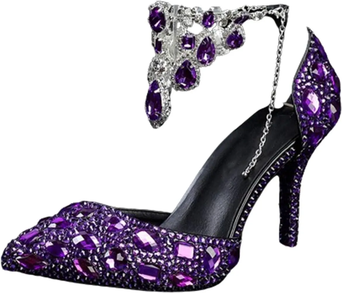 Women's Oversized Tassel Rhinestone High Heels Slim Heel Pointed Sandals Bride's Luxurious Rhinestone Wedding Shoes