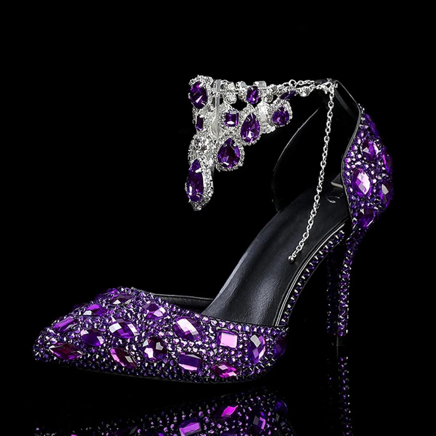 Women's Oversized Tassel Rhinestone High Heels Slim Heel Pointed Sandals Bride's Luxurious Rhinestone Wedding Shoes